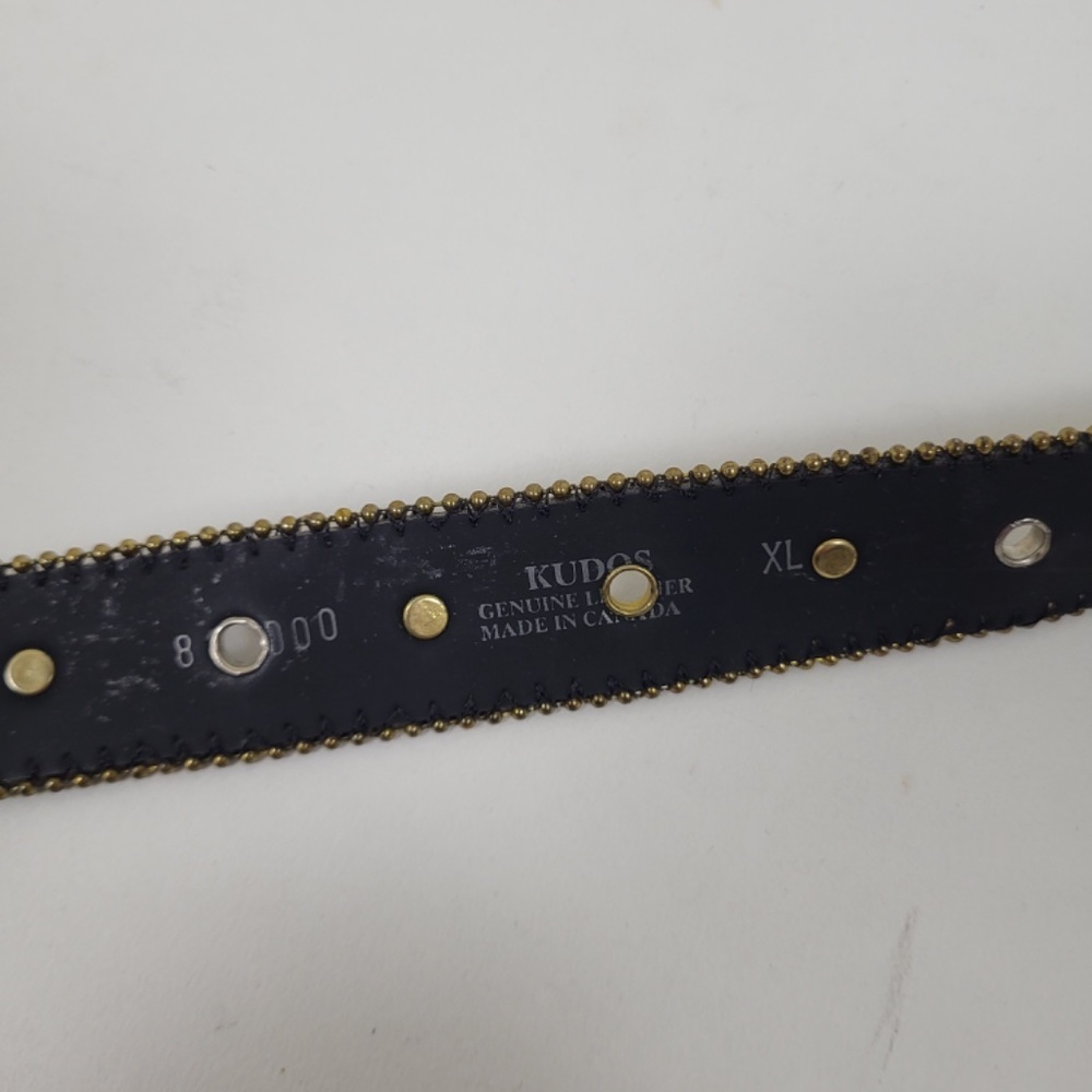 Vintage Genuine Leather Western Gold Belt adjustable silver hardware - Picture 5 of 9